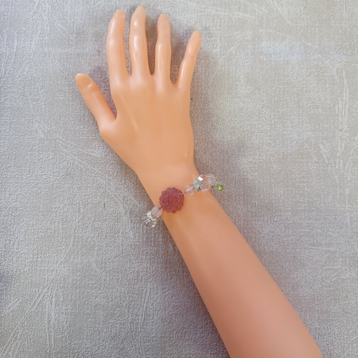 Rose Quartz Flower Carved Crystal Bracelet