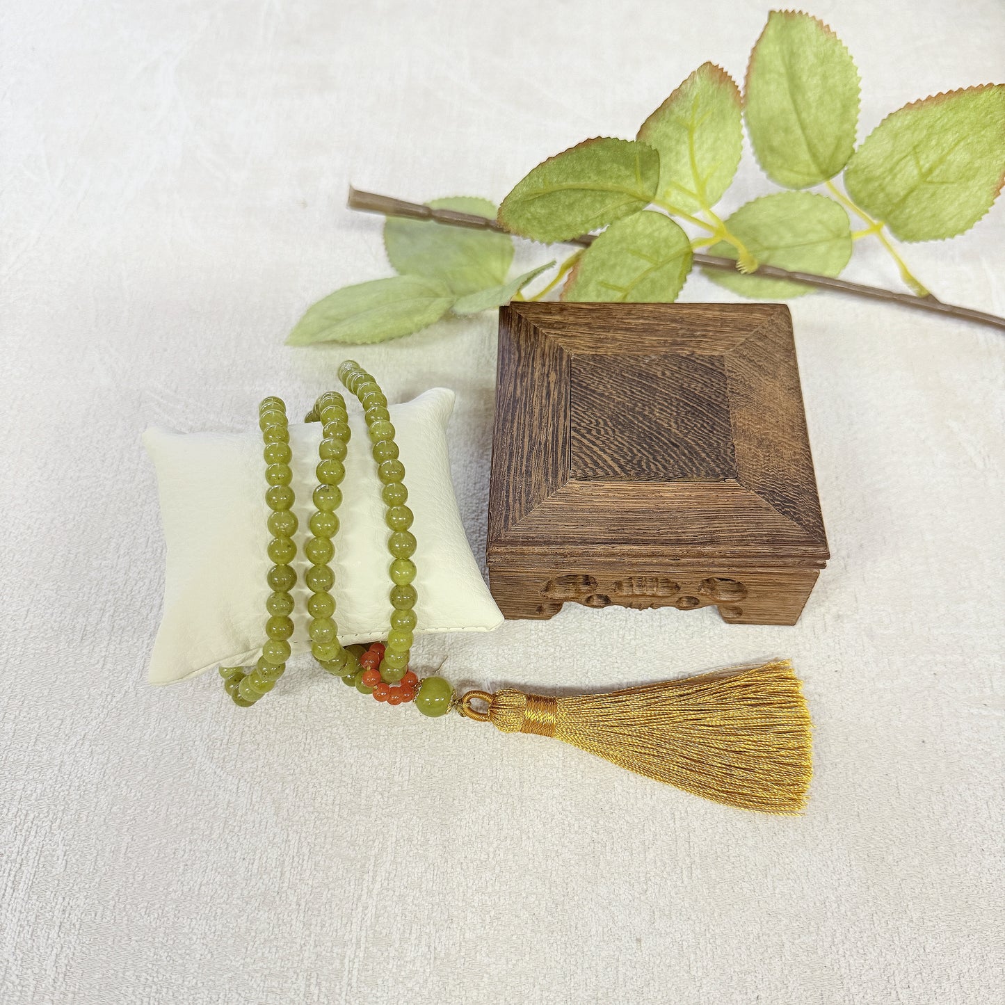 Serpentine jade Tassel Necklace · 108 Beads Mala