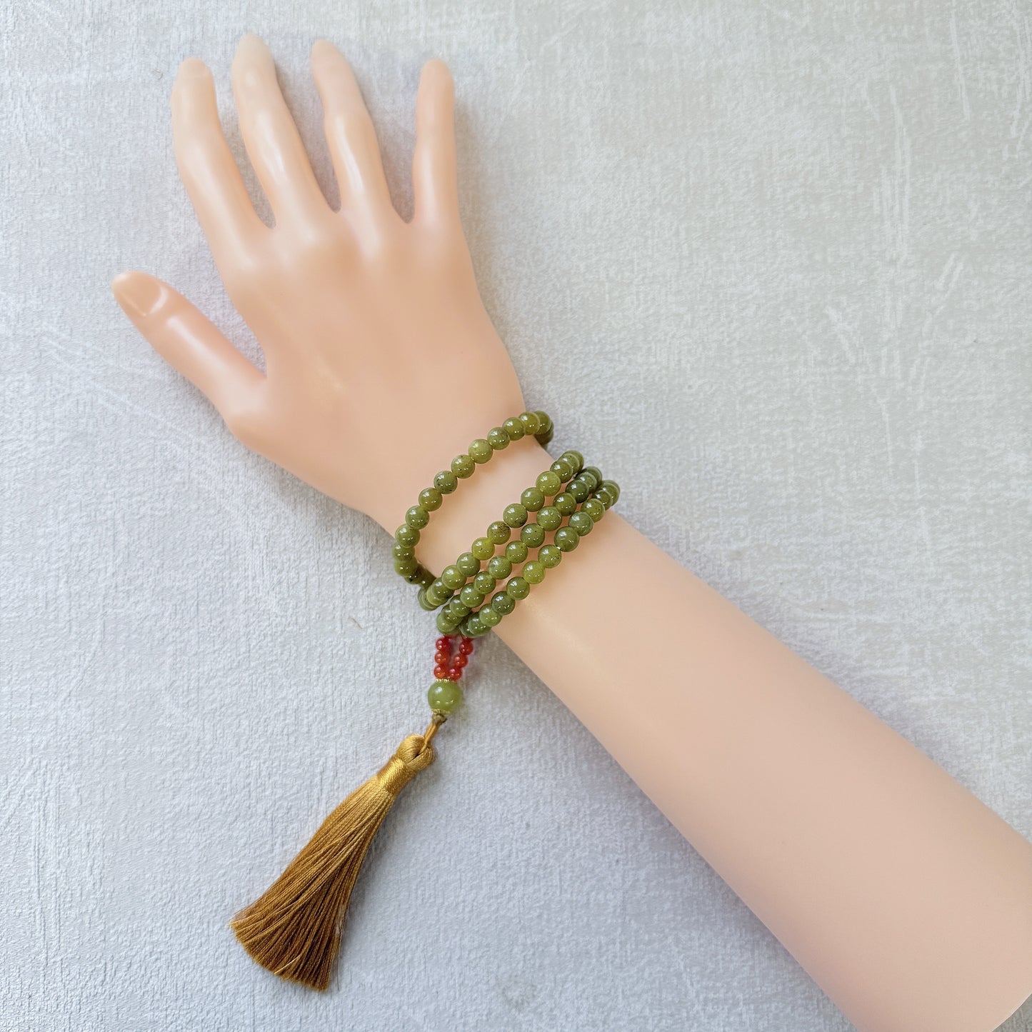 Serpentine jade Tassel Necklace · 108 Beads Mala