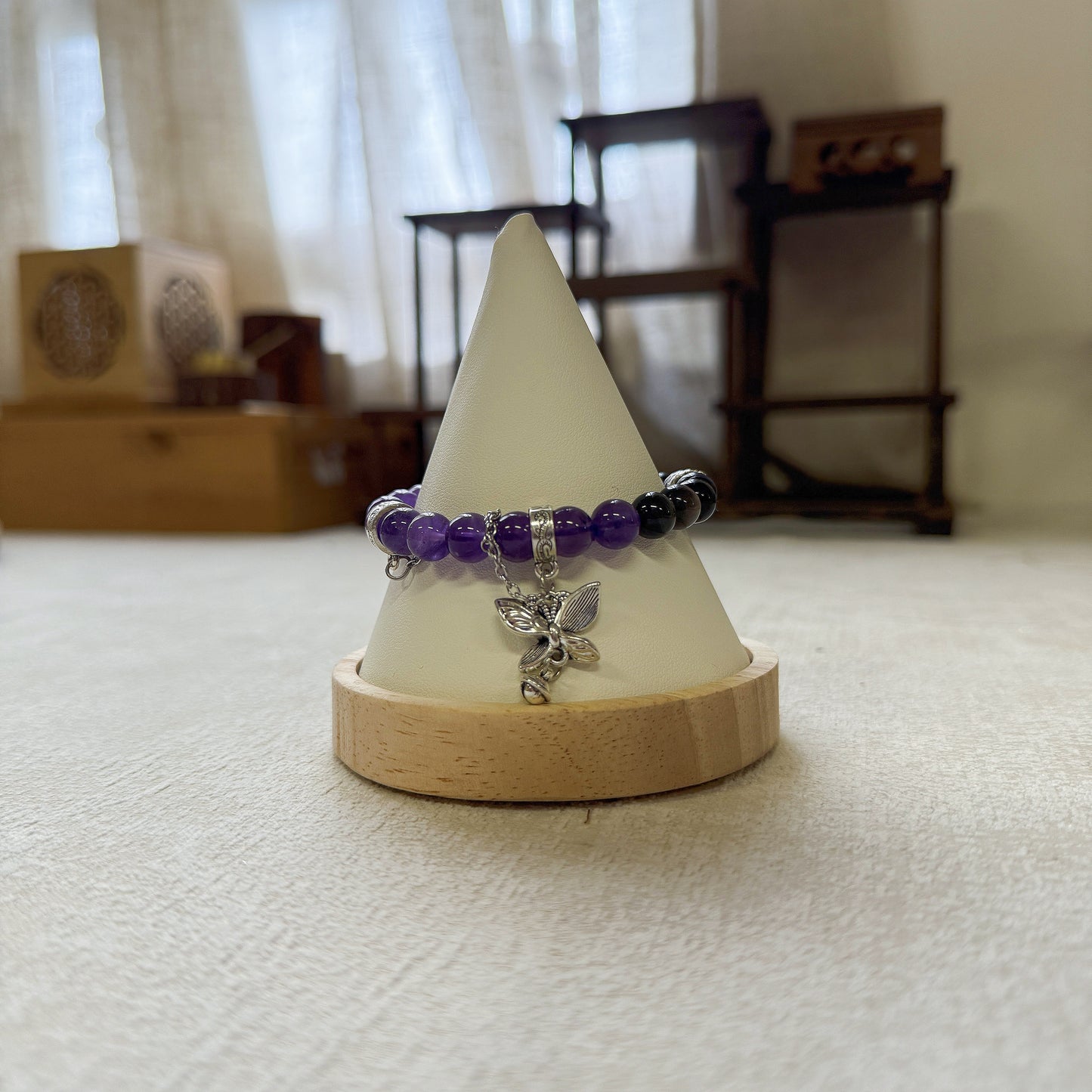 Amethyst Crystal Bracelet with Butterfly Charm