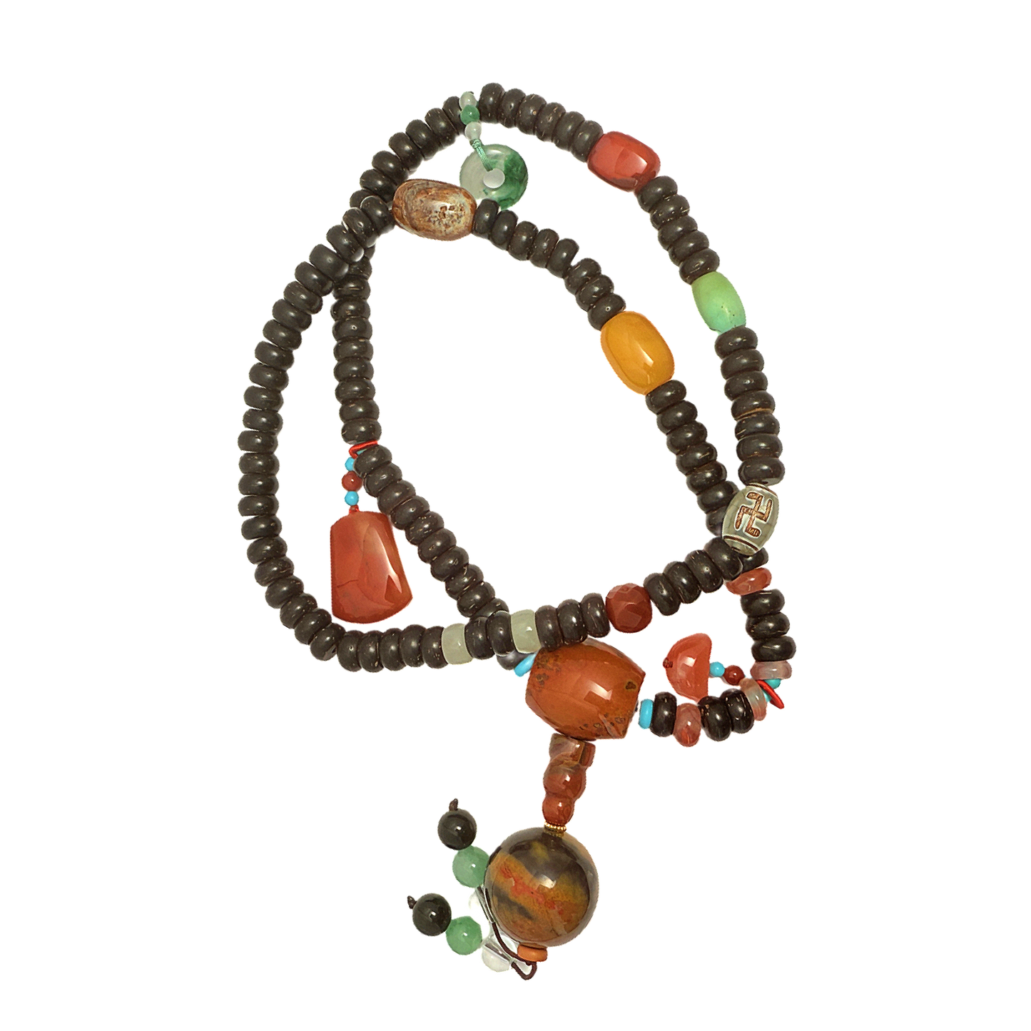 Coconut Shell 108 Beads Multi-Gem Prayer Chain