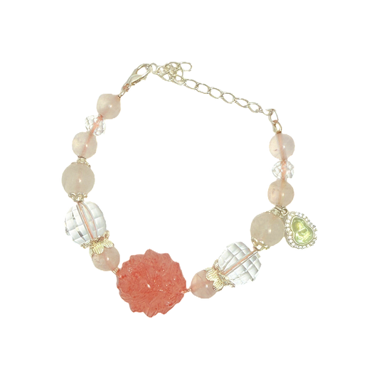 Rose Quartz Flower Carved Crystal Bracelet