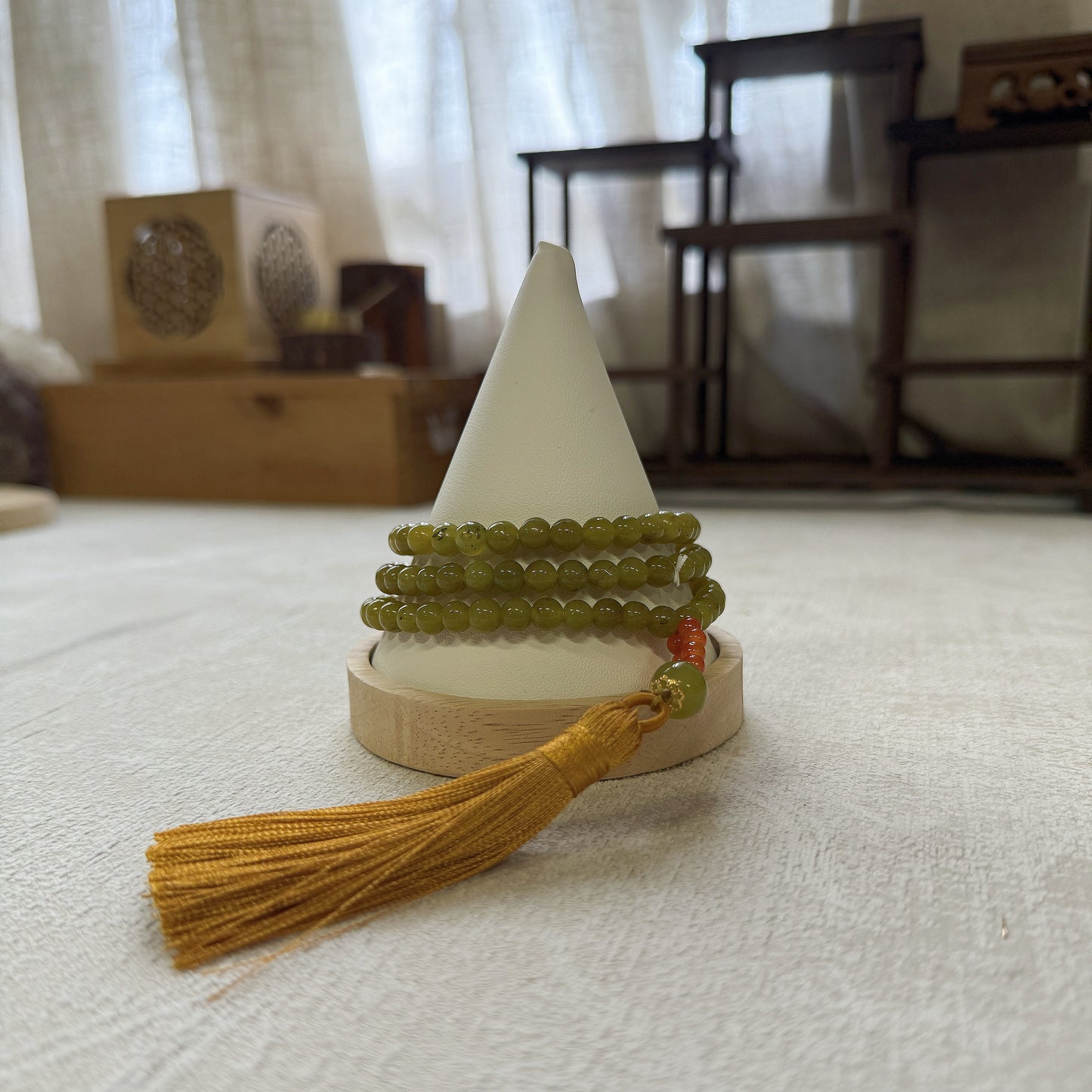 Serpentine jade Tassel Necklace · 108 Beads Mala