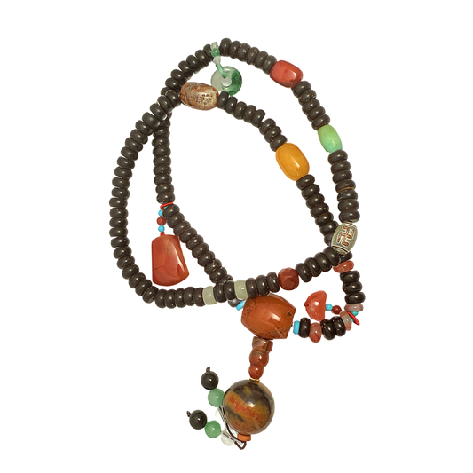 Coconut Shell 108 Beads Multi-Gem Prayer Chain