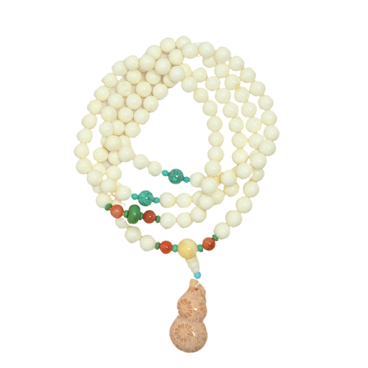 Tridacna Multi-Gem Necklace · Coral Fossil Gourd Pendant